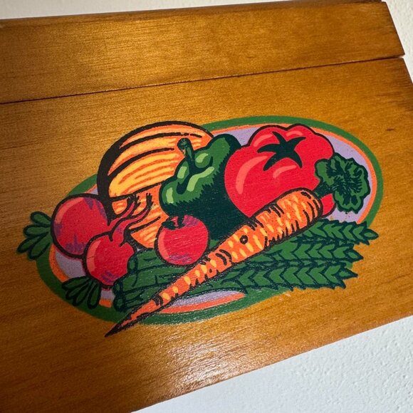Vintage Wooden Recipe Index Box, Vegetable Theme Decor - Picture 8 of 8